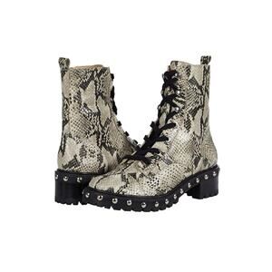 Schutz Studded Snake-Print Leather Combat Boots - NEW 6.5